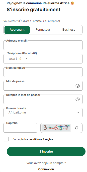 Comment créer un compte sur Eforma Africa ?